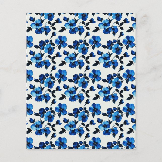 Elegantes Blue Floral Scrapbook & Junk Journal Pap (Vorderseite)