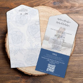 Elegantes Blue Floral Siegel und Sent Wedding All In One Einladung