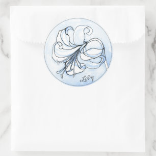 Elegantes Blue Floral Template mit Namen ・ Lily Ar Runder Aufkleber