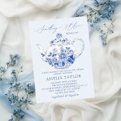 Elegantes Blue Floral Toile Brautparty Einladung