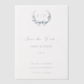 Elegantes Blue Floral Toile Wappen Save the Date Pergament Einladungen (Vorderseite)
