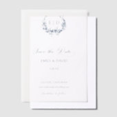 Elegantes Blue Floral Toile Wappen Save the Date Pergament Einladungen (Versetzt)