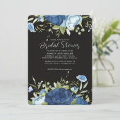 Elegantes Blue Floral Wedding Brautparty Einladung (Stehend Vorderseite)