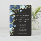 Elegantes Blue Floral Wedding Brautparty Einladung (Stehend Vorderseite)