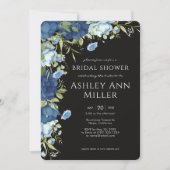 Elegantes Blue Floral Wedding Brautparty Einladung (Vorderseite)