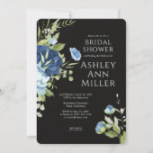 Elegantes Blue Floral Wedding Brautparty Einladung (Vorderseite)