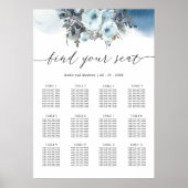 Elegantes Blue Floral Wedding Chart Sign Poster (Vorne)