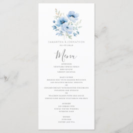 Elegantes Blue Floral Wedding Flat Menu Menükarte