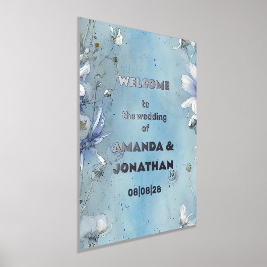 Elegantes Blue Floral Wedding Welcome Foil Sign Foliendrucke (Ablage )
