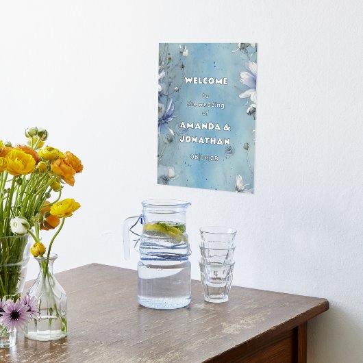 Elegantes Blue Floral Wedding Welcome Foil Sign Foliendrucke (Ablage(Küche))