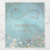 Elegantes Blue Floral Wedding Wine Label Weinetikett (Einzelnes Label)