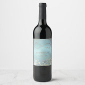 Elegantes Blue Floral Wedding Wine Label Weinetikett (Vorderseite)