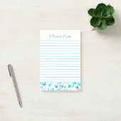 Elegantes Blue Florals Modernes Personalisiert Post-it Klebezettel (Büro)
