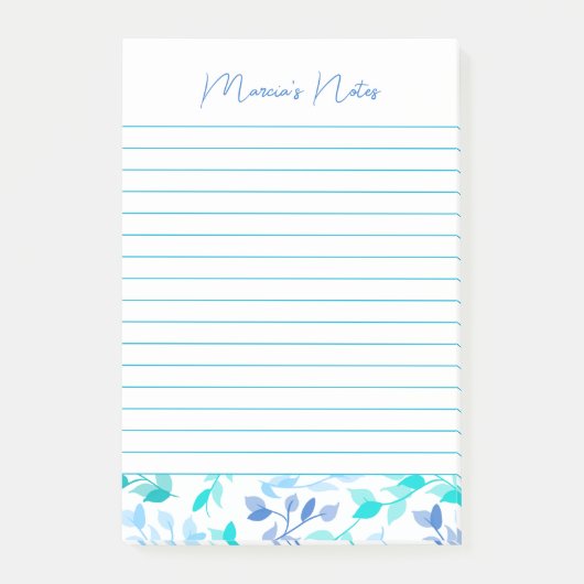 Elegantes Blue Florals Modernes Personalisiert Post-it Klebezettel (Vorderseite)