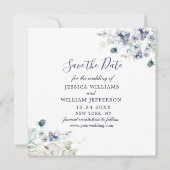 Elegantes Blue Foliage FOTO Hochzeit Speichern Sie Save The Date (Rückseite)