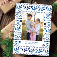 Elegantes Blue Folk Watercolor Weihnachts-Foto