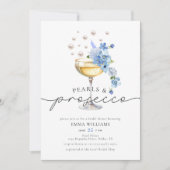 Elegantes Blue Foto Pearls & Prosecco Brautparty Einladung (Vorderseite)