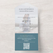Elegantes Blue Foto QR Code Hochzeit All In One Einladung (Innen Boden)