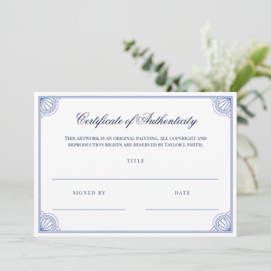 Elegantes Blue Frame Certificate of Authenticity (Stehend Vorderseite)