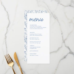 Elegantes Blue French Floral Baby Shower Menü Menükarte