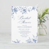 Elegantes Blue French Garden BRAUTPARTY Einladung (Stehend Vorderseite)