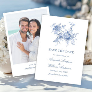 Elegantes Blue French Garden Floral Wedding Foto Save The Date