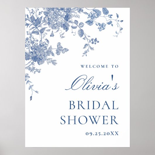 Elegantes Blue French Garden WELCOME Brautparty Poster (Vorne)