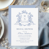 Elegantes Blue French Rose Brautparty Einladung