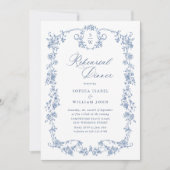 Elegantes Blue French Rose Probe Abendessen Einladung (Vorderseite)