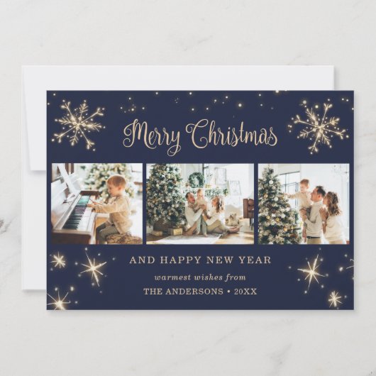 Elegantes Blue Funkelnd Snowflake Foto Weihnachten (Vorderseite)