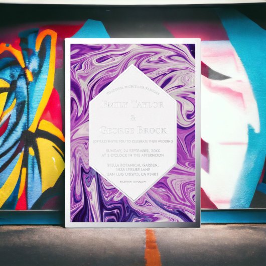 Elegantes Blue Galaxy Abstrakt Art Wedding Silver Folieneinladung