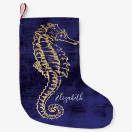Elegantes Blue Gold Beach Sea Horse Kleiner Weihnachtsstrumpf