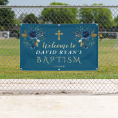 Elegantes Blue Gold Blume Taufe Begrüßungszeichen Banner (Insitu)