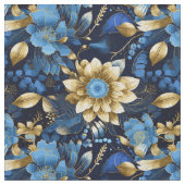 Elegantes Blue & Gold Boho Chic Blumenmuster Stoff (Nahaufnahme)
