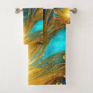 Elegantes Blue Gold Burst Badetuch Set