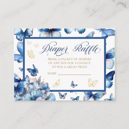 Elegantes Blue Gold Butterfly Diaper Begleitkarte (Vorderseite)