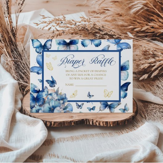 Elegantes Blue Gold Butterfly Diaper Begleitkarte