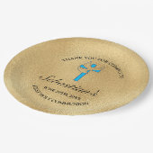 Elegantes Blue-Gold-Cross-Party Pappteller (Schrägansicht)