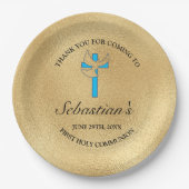 Elegantes Blue-Gold-Cross-Party Pappteller (Vorderseite)