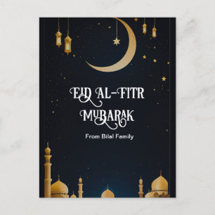 Elegantes Blue & Gold Eid Al-Fitr Crescent Moon Po Feiertagspostkarte