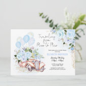 Elegantes Blue Gold Floral Brautparty Einladung (Stehend Vorderseite)