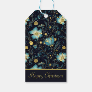 Elegantes Blue & Gold Floral Personalisiertes Weih Geschenkanhänger