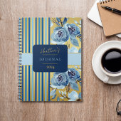 Elegantes Blue Gold Floral Stripe Journal-Notebook Notizblock