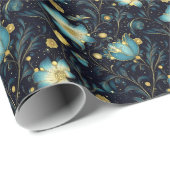 Elegantes Blue & Gold Floral Weihnachten Geschenkpapier (Rolleneckpunkt)