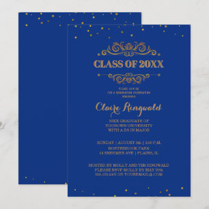 Elegantes Blue Gold Formal Uni-Abschluß Party Einladung