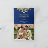 Elegantes Blue Gold Foto Hochzeit Dankeskarte (Innenseite)