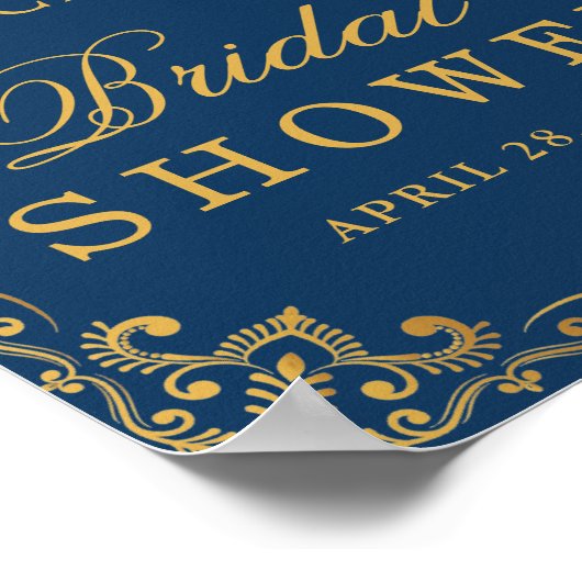 Elegantes Blue Gold Frame Brautparty-Zeichen Poster (Ecke)