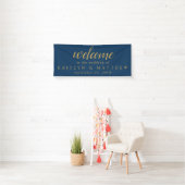 Elegantes Blue Gold Frame Wedding Party Banner (Insitu)