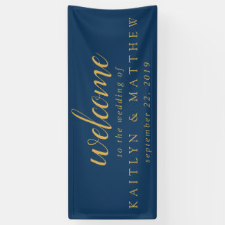 Elegantes Blue Gold Frame Wedding Party Banner