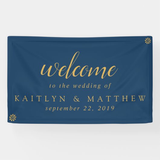 Elegantes Blue Gold Frame Wedding Party Banner (Horizontal)